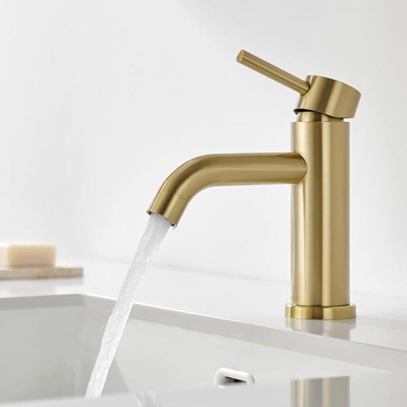 Baterie lavoar monocomanda, aurie, cartus ceramic low-noise, aerator detasabil, fara plumb