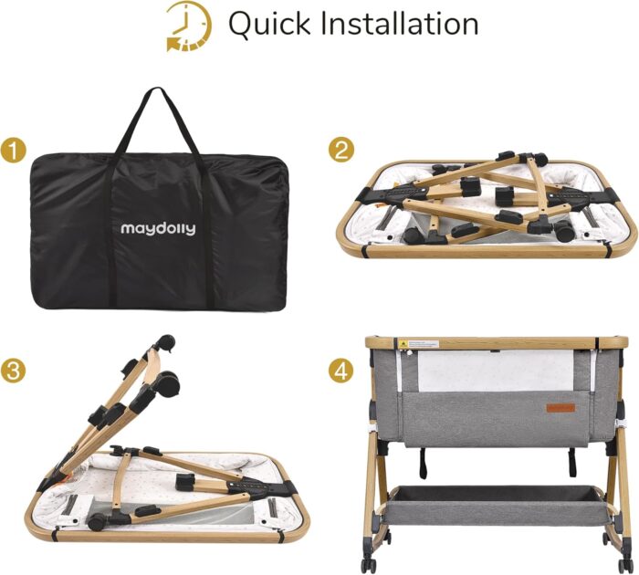 Patut Maydolly co-sleep portabil pentru bebelusi, 3 in 1, cu lenjerie si plasa anti-insecte, ajustabil, gri - imagine 2
