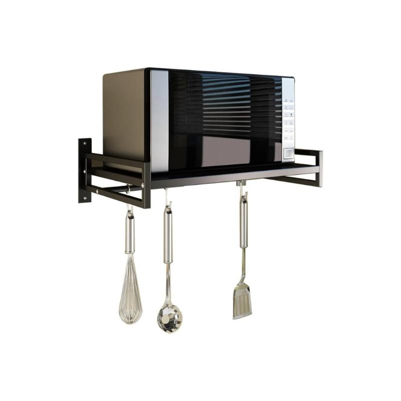 Suport pentru cuptor cu microunde, cu montare pe perete, din otel, negru, cu 3 carlige mobile