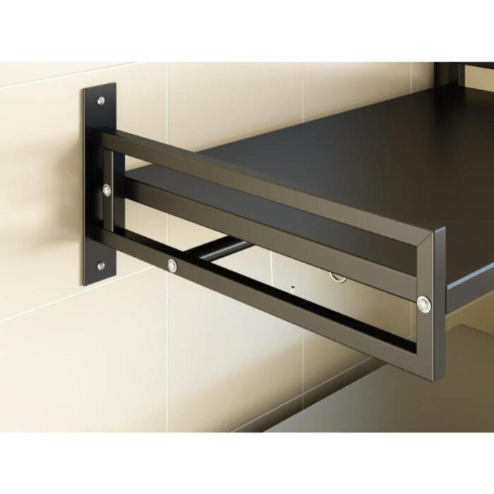 Suport pentru cuptor cu microunde, cu montare pe perete, din otel, negru, cu 3 carlige mobile - imagine 3
