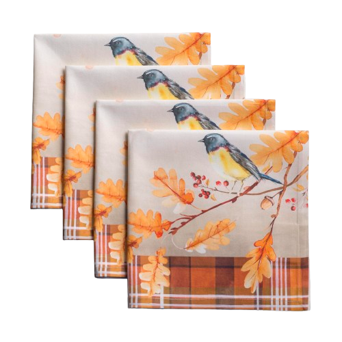 Set 4 x servet de masa 33x48cm, 100% bumbac, motiv frunze de stejar