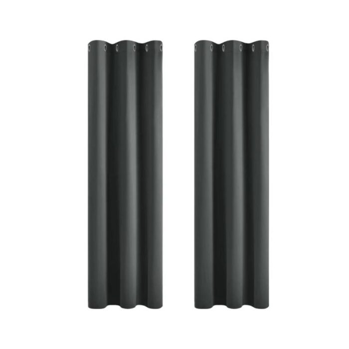 Set 2 draperii opace, gri închis, protectie termica, cu ocheti (diam. int. 40mm), 160x107cm