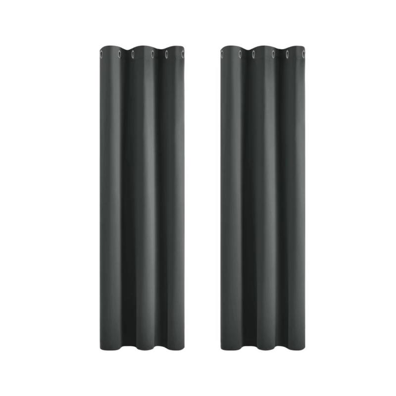 Set 2 draperii opace, gri închis, protectie termica, cu ocheti (diam. int. 40mm), 160x107cm