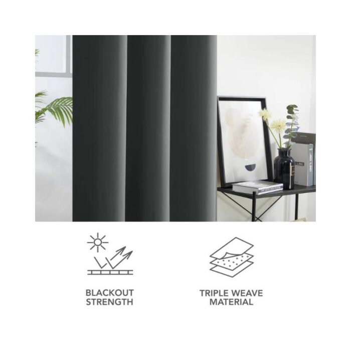 Set 2 draperii opace, gri închis, protectie termica, cu ocheti (diam. int. 40mm), 160x107cm - imagine 5