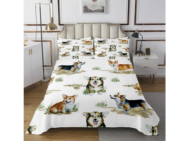 Patura foarte moale pentru copii, design cu caini Corgi, 170x230cm