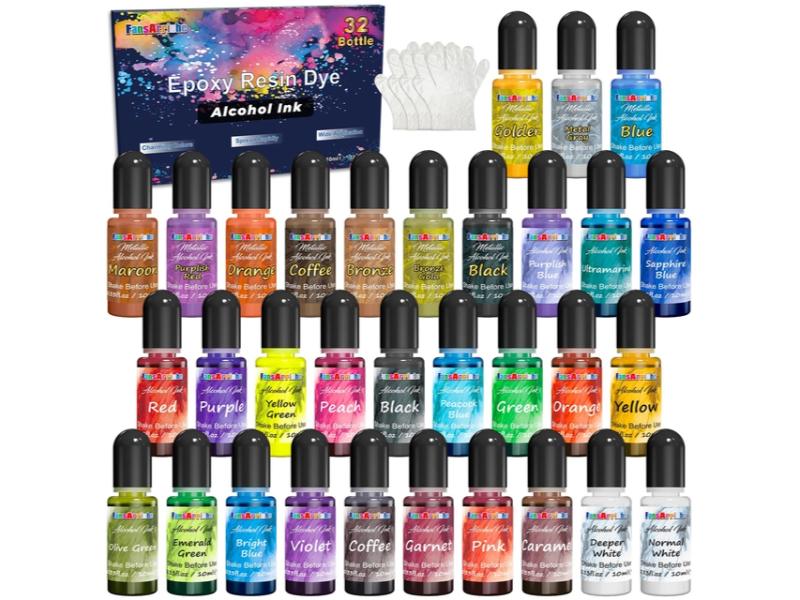 Set 32 culori pe baza de alcool, pentru pictura cu rasina, 32x10ml