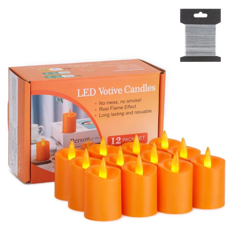 Set 12 x lumanare votiva, cu baterii, fitil 3D, timer, portocalie