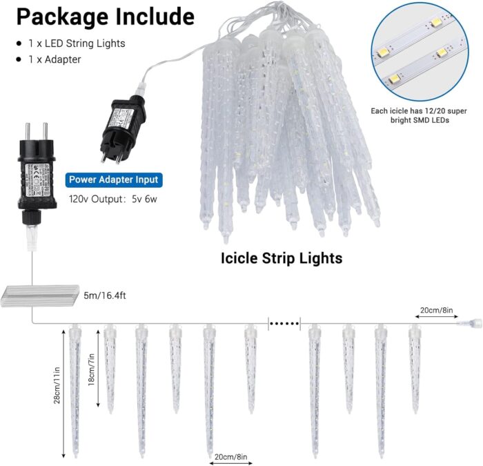 Lumini exterior turturi, 320LED, 20 turturi, 4 metri, lumina alba rece, cu timer - imagine 4