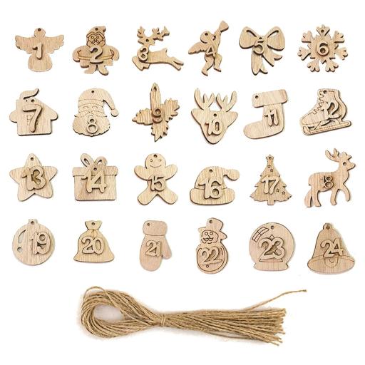 Decoratiuni lemn pentru Craciun, 24 bucati