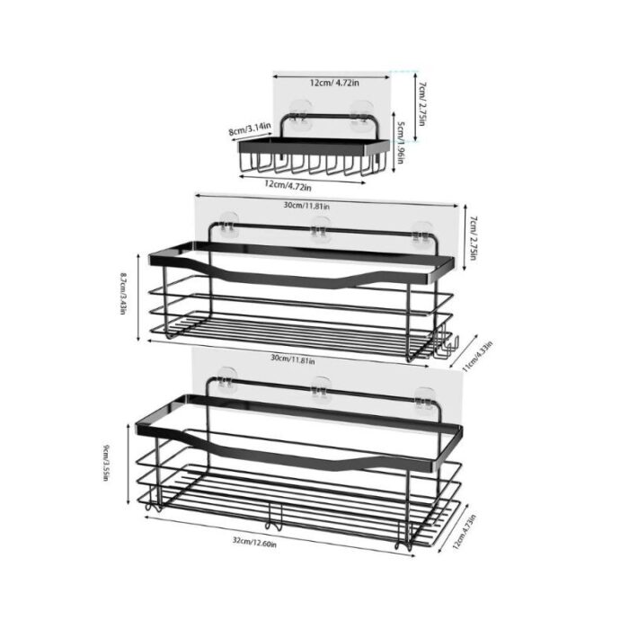 Raft baie din inox, 2 bucati, fixare fara gaurire, rezista la 18kg, cu 5 carlige - imagine 2