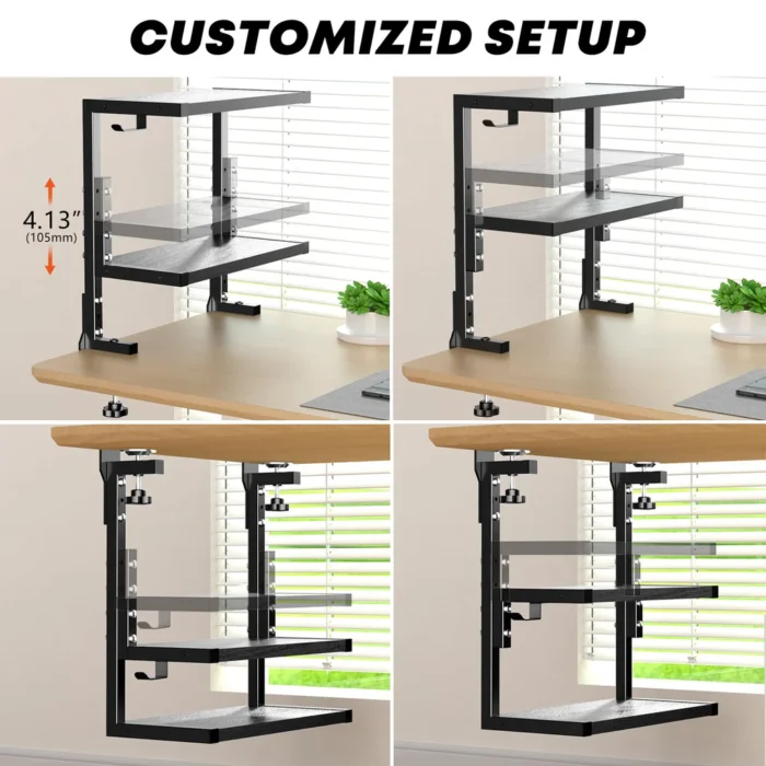 Raft organizator masa/birou cu prindere cu menghine (incluse), 2 rafturi (cel de jos ajustabil), 377x182x402mm - imagine 5