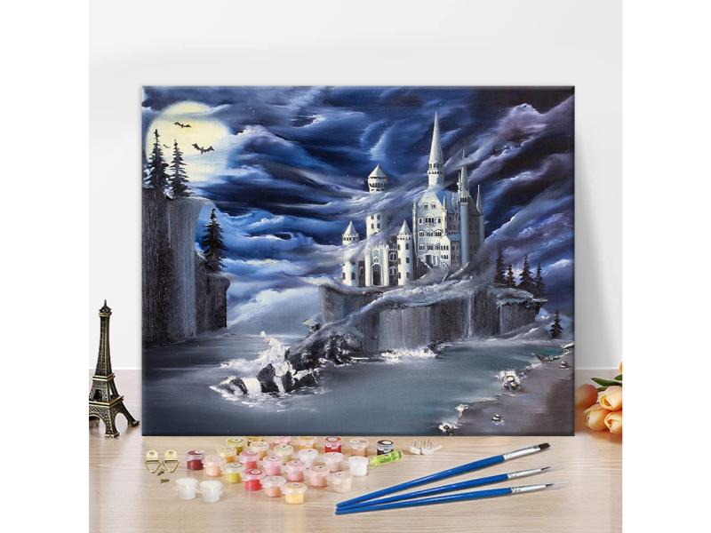 Kit picteaza pe numere adulti, "Castel alb pe o insula de vis", 40x50cm