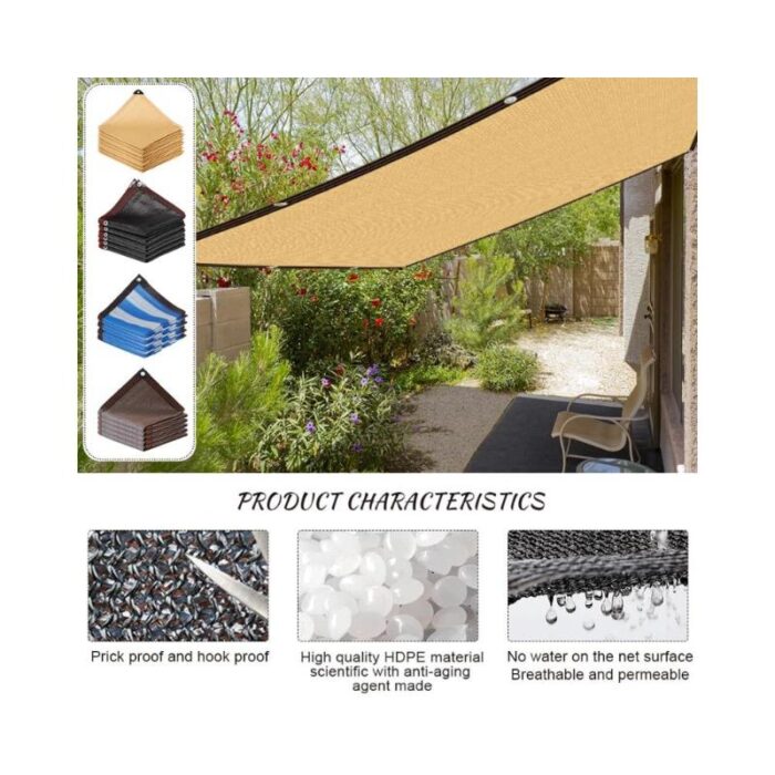 Plasa de umbrire din HDPE, cu ocheti, rezistenta UV, 3x4m, maro deschis, pentru terasa, gradina, curte - imagine 3