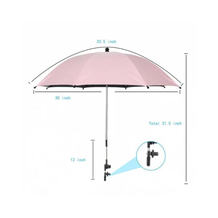 Umbrela protectie carucior copii, diametru 75cm, clips de prindere 18-40mm, gat flexibil, protectie UV99% - imagine 2