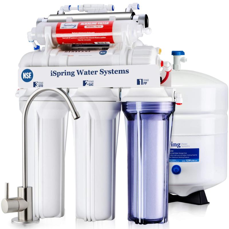 Sistem filtrare apa cu osmoza inversa, 7 trepte de filtrare, remineralizare, filtru UV, certificat NSF