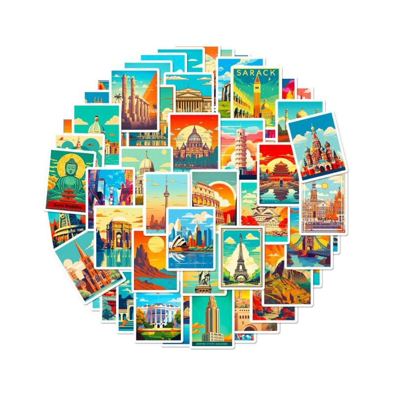 Set 100 stickere cu harta lumii, pentru valize, trolere, skateboarduri, etc