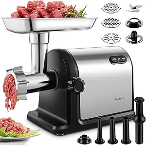 Masina de tocat carne 3-in-1, cu 3 site de marimi diferite, din inox si tevi de umplut carnati