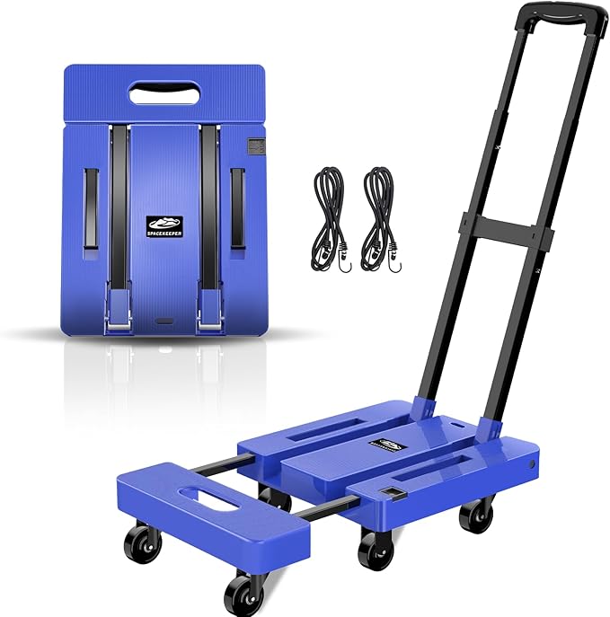 Carucior pliabil, cu 6 roti, pentru calatorii, birou, cumparaturi, culoare albastru