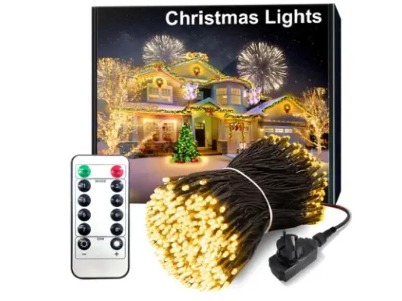 Lumini decorative exterior, 30 metri, 300LED, alb cald, impermeabile, 8 moduri de functionare, telecomanda (resigilat)