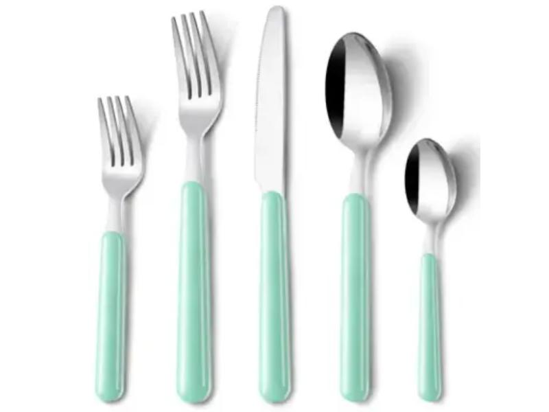 Set tacamuri pentru 12 persoane, 60 de piese, manere verde deschis