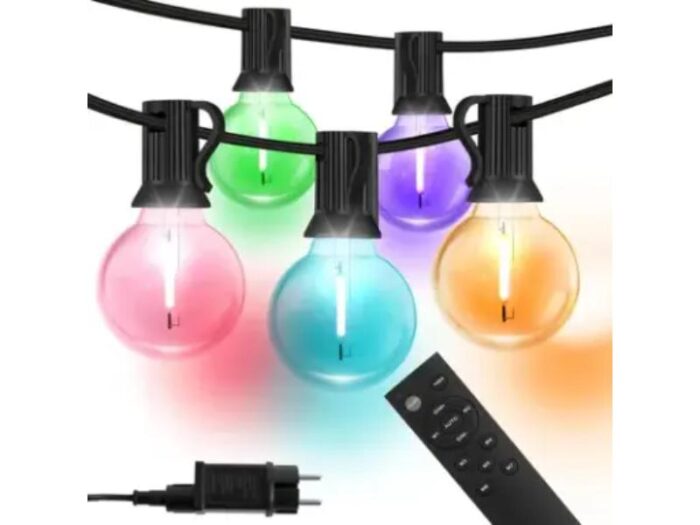 Lumini de exterior RGBW, 15m, 25+2 becuri LED G40, dimabile, cu telecomanda, impermeabile