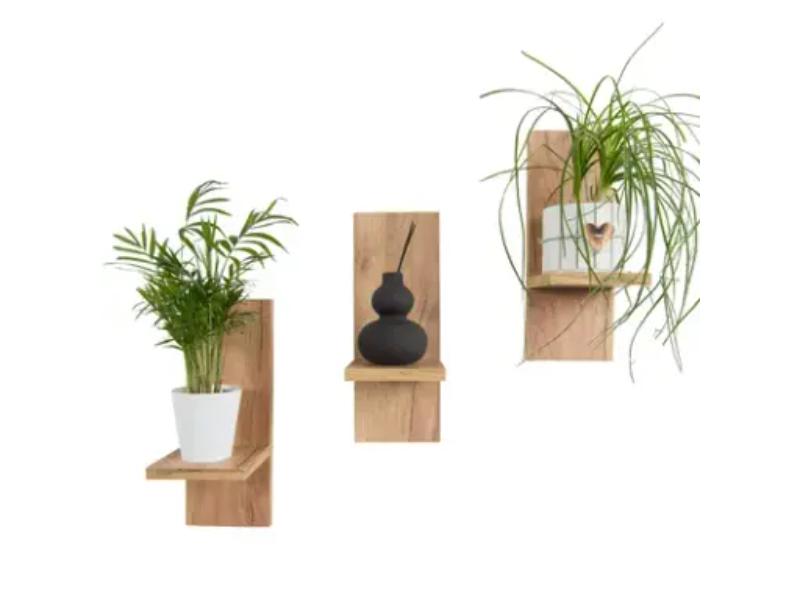 Set 3 x polita din lemn pentru perete, pentru plante sau decoratiuni - stejar