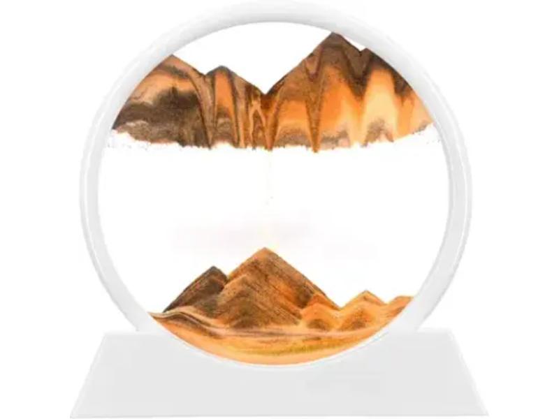 Imagine kinetica cu nisip, rorativa 3D, culoare alb cu nisip portocaliu, diametru 18cm