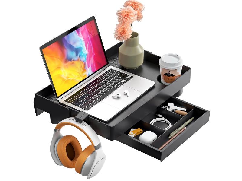 Atasament pliabil pentru pat cu sertar si suport de pahar, ideal pentru dormitoare, internat, 43x29cm, culoare negru