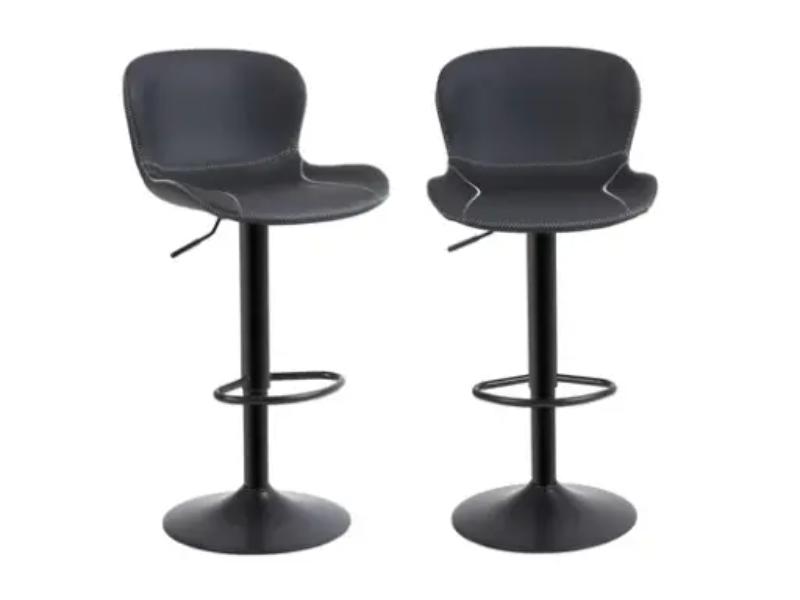 Set 2 scaune de bar, inaltime reglabila, piele artificiala, impermeabile si rezistente la uzura, cu spatar, culoare negru