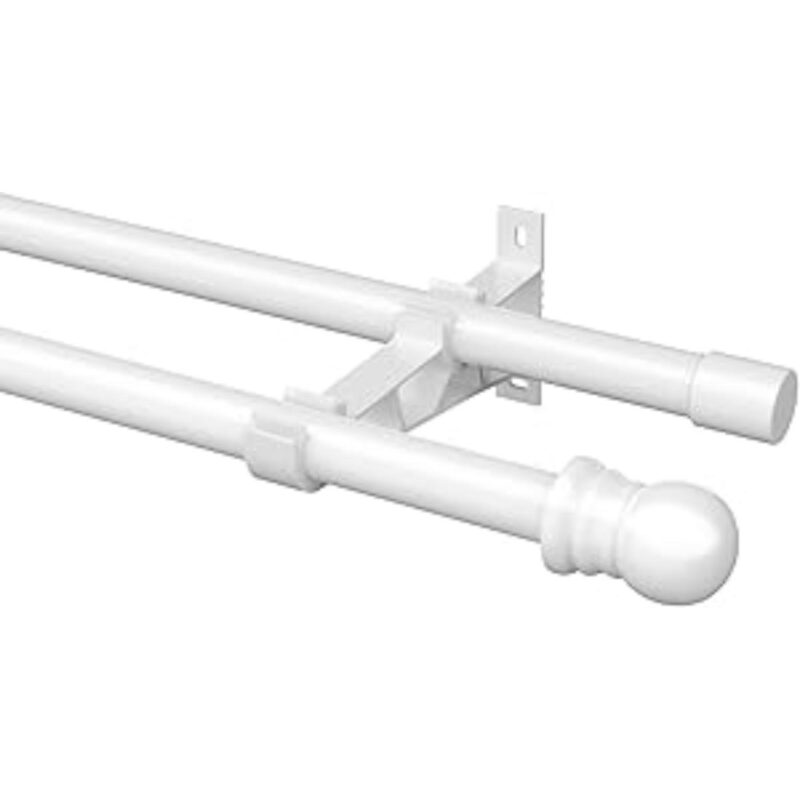 Galerie dubla pentru perdea/draperie, 76-368 cm, din otel, diametru 2.54 cm, albe