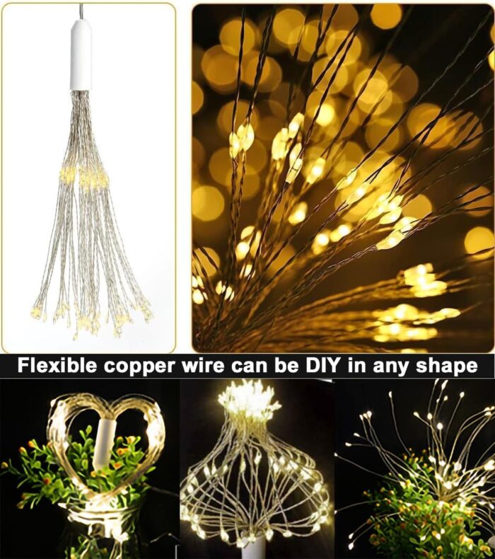 Set 2 x luminite de Craciun tip "artificii", cu agatatoare, 150 LED, pe baterii (neincluse), cu telecomanda, 8 moduri de iluminare, rezistente la apa, culoare alb-cald - imagine 5