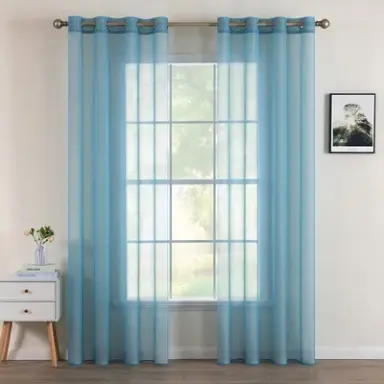 Set 2 x perdea transparenta, cu ocheti, poliester, albastru-gri, 140x280cm