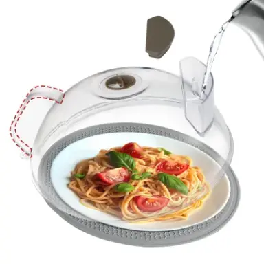 Capac - cupola pentru cuptorul cu microunde, diametru 26cm, transparent, cu pirostrie din silicon