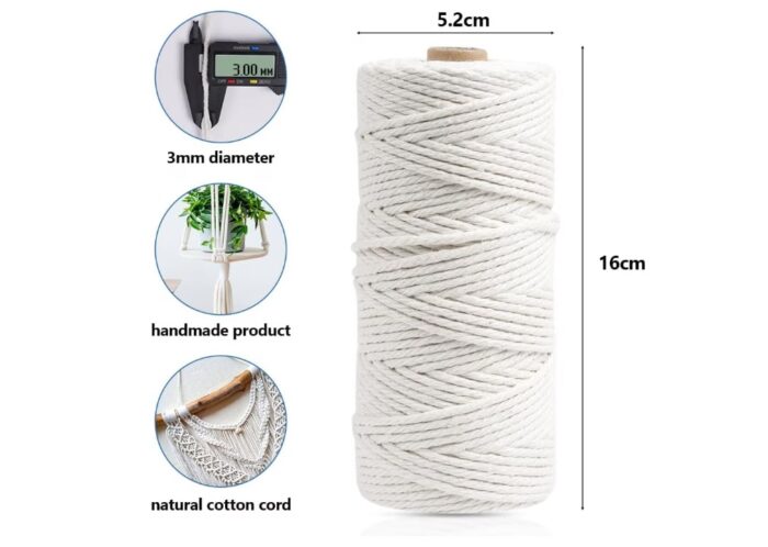 Set 4 x fir bumbac 100%, pentru macrame, 3mmx50m, - imagine 2