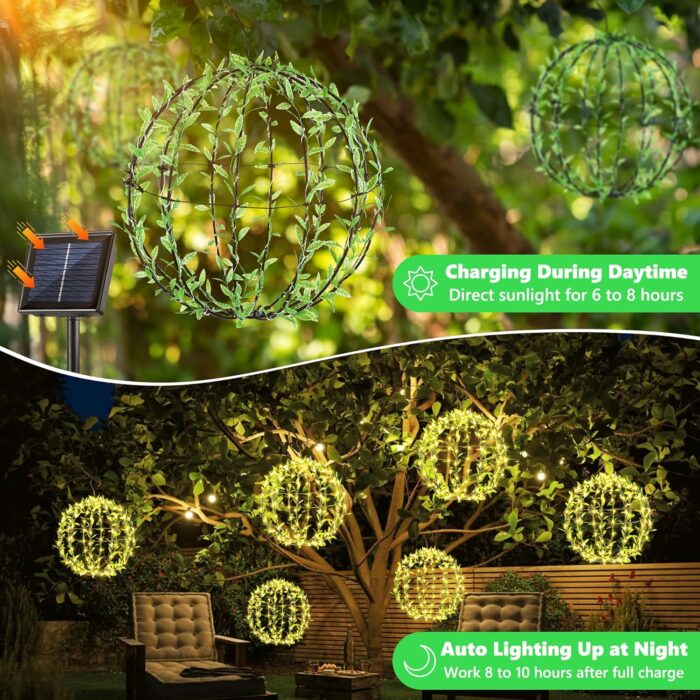 Glob luminos solar, pliabil , verde, 30cm, 120 LED alb cald, 8 moduri de iluminare - imagine 3