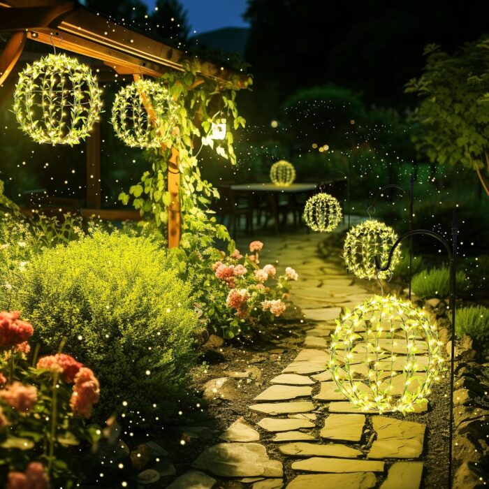 Glob luminos solar, pliabil , verde, 30cm, 120 LED alb cald, 8 moduri de iluminare - imagine 4