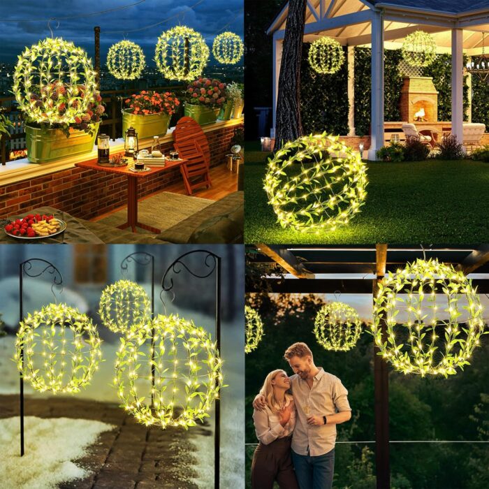 Glob luminos solar, pliabil , verde, 30cm, 120 LED alb cald, 8 moduri de iluminare - imagine 5