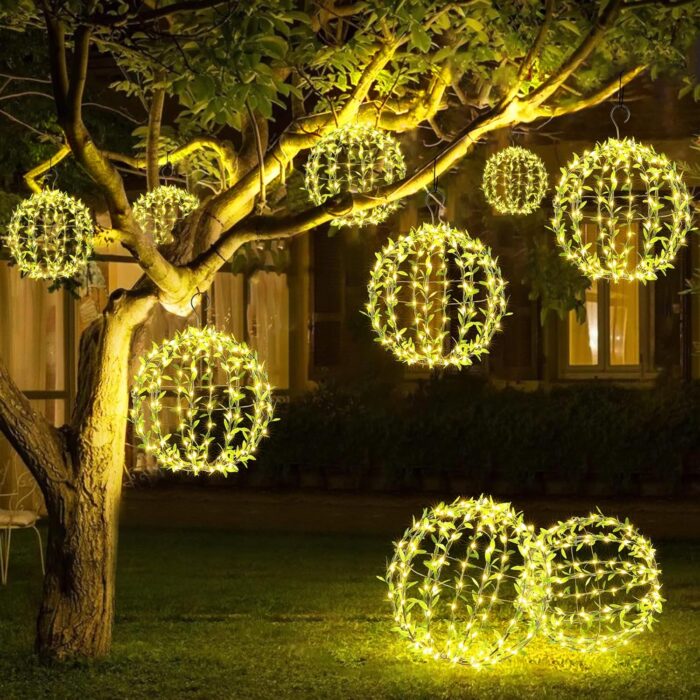 Glob luminos solar, pliabil , verde, 30cm, 120 LED alb cald, 8 moduri de iluminare - imagine 6