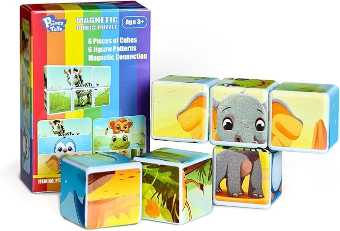 Blocuri magnetice jucarii pentru copii mici, joc puzzle cu 6 piese blocuri mari pentru copii de la 3 ani