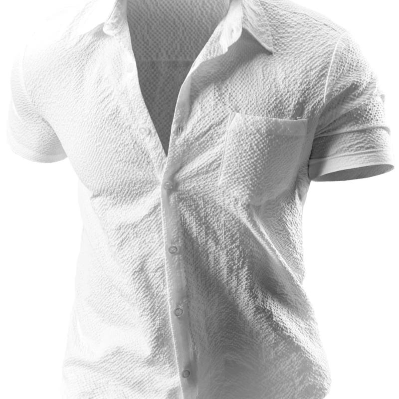 Camasa maneca scurta, vara, casual, cu buzunar, alba, XXL