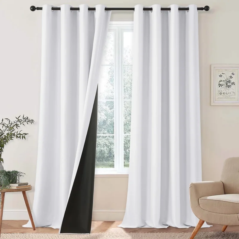 Draperie opaca 100%, cu ocheti, alba cu spatele negru, protectie termica, 2 buc 160x140cm