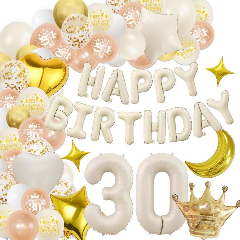Baloane aniversare, de 30 de ani, auriu alb, balon gigant folie cu numarul 30