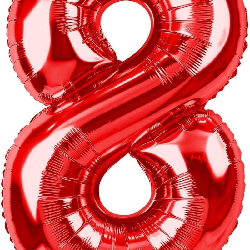 Balon rosu cu numar de 85 cm, pentru zi de nastere de 8 de ani (80 de ani)
