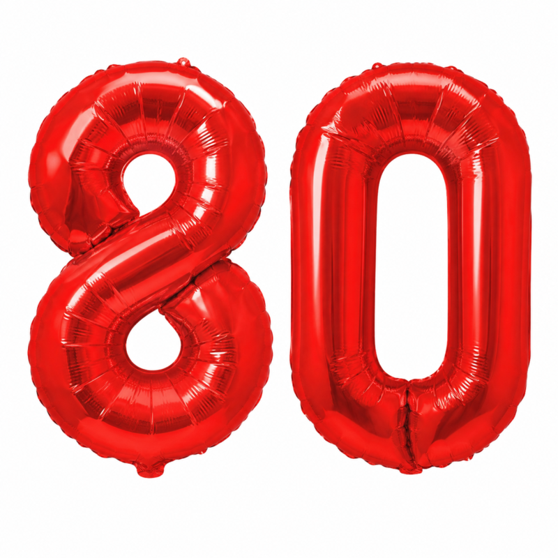 Balon rosu folie, cu numarul 80, inaltime 100cm, suporta heliu