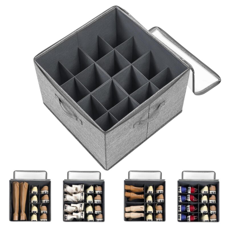 Organizator de pantofi Arsey, economiseste spatiu in dulap, gri, 16 buzunare