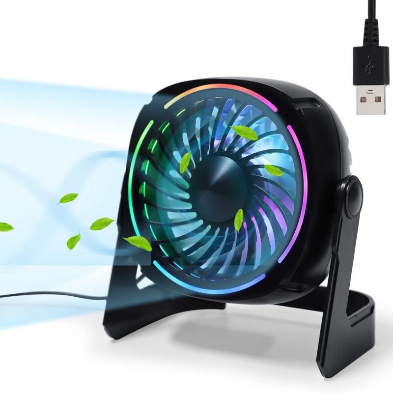 Ventilator de masa USB Litake RGB, mic si silentios, Φ15cm, 8 moduri de iluminare, 3 viteze