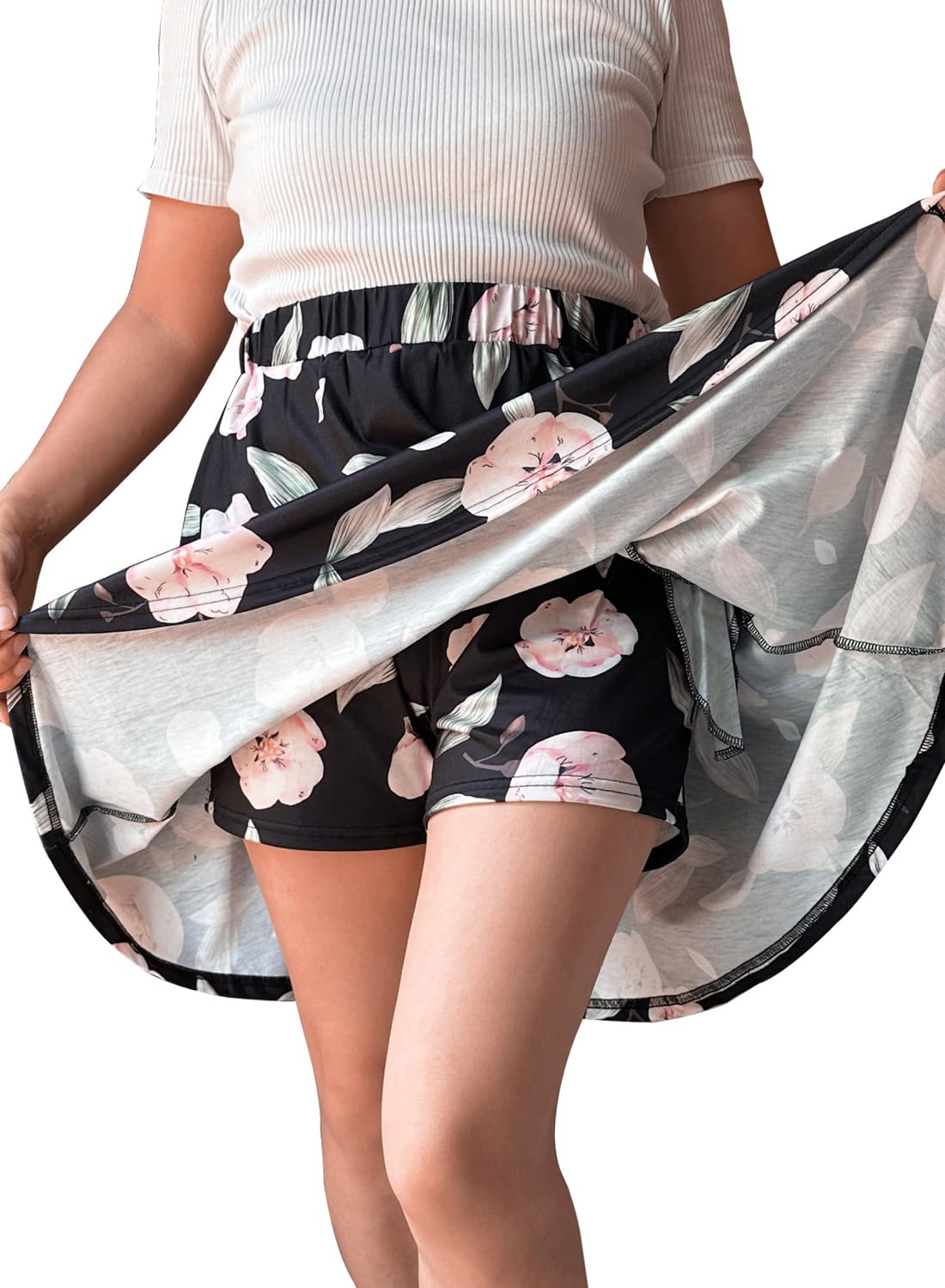 Fusta scurta de vara pentru femei, cu pantaloni dedesubt, pt. Drumeție, ciclism, negru-roz, XL - imagine 3