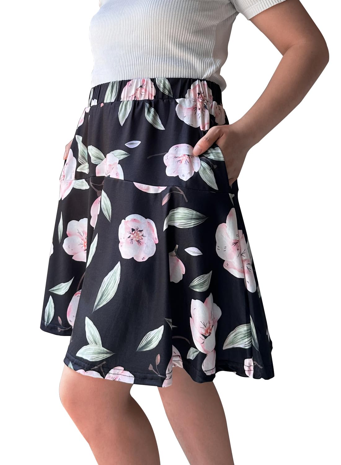 Fusta scurta de vara pentru femei, cu pantaloni dedesubt, pt. Drumeție, ciclism, negru-roz, XL - imagine 4