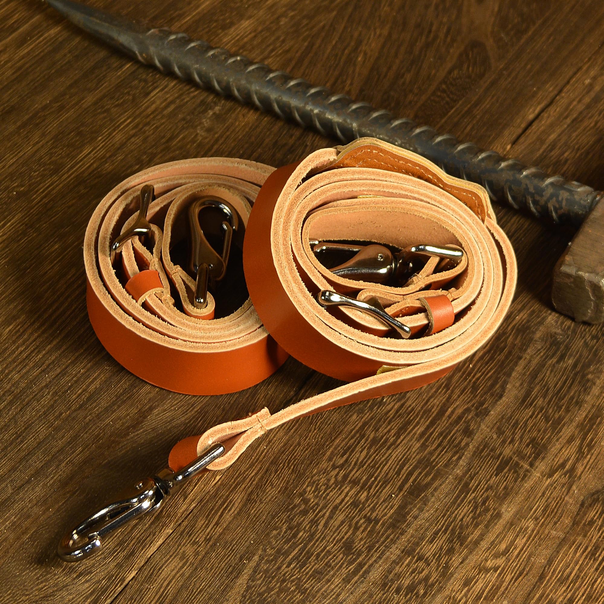 Bretele WELKINLAND din piele de bivol, de lucru, rezistente, pentru barbati, maro, cu carlig, maro, potrivire reglabila pana la corp de 2m - imagine 3