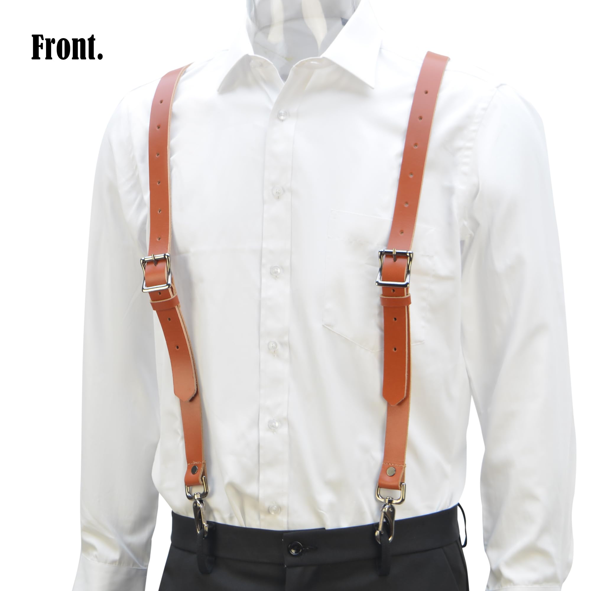 Bretele WELKINLAND din piele de bivol, de lucru, rezistente, pentru barbati, maro, cu carlig, maro, potrivire reglabila pana la corp de 2m - imagine 5